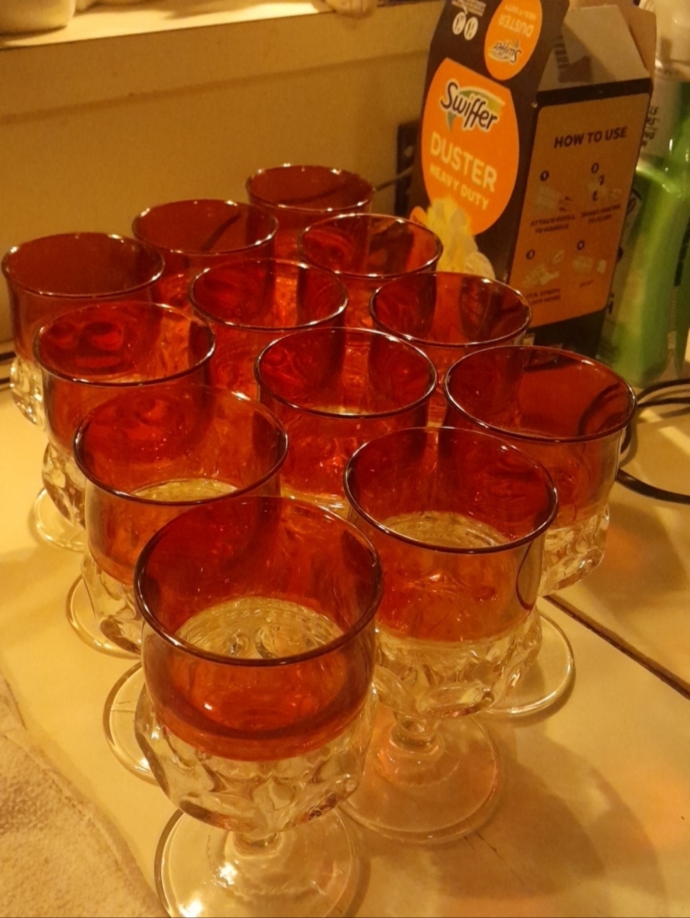 Set of 12 Kings Crown Red Stemmed Goblets